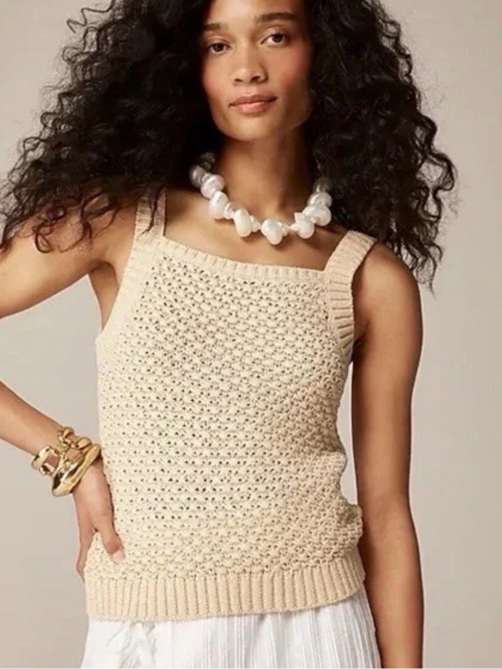 J. Crew Cream Knit Square-Neck Tank-NWT